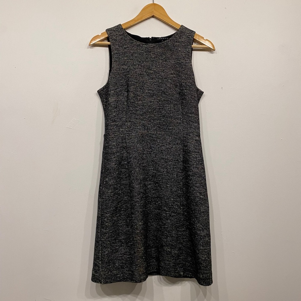 Theory Womens Black White Marled Tweed Sleeveless Sheath Work Dress Size 6